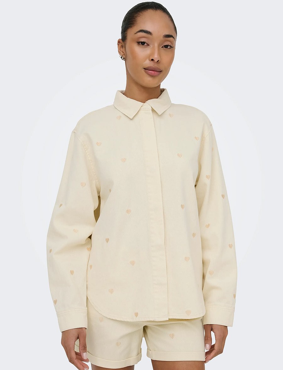 ONLY - ONLVERA LS HEART DNM SHIRT GUA - teksasärgid - ecru - 5