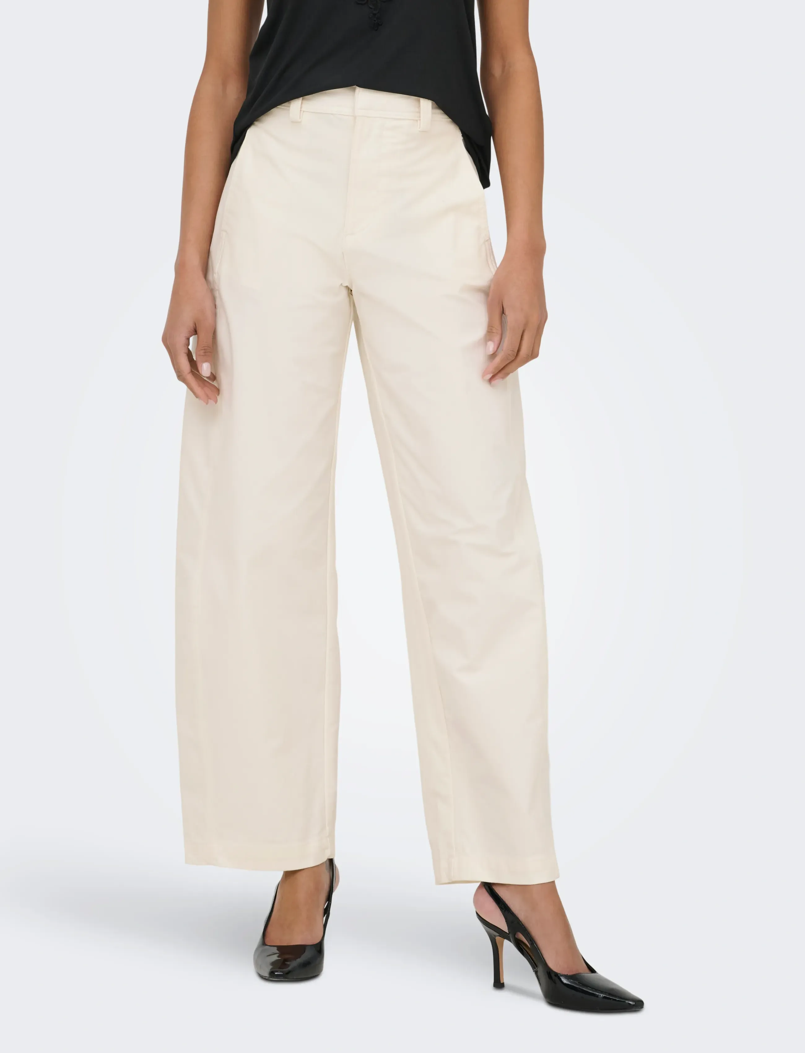 ONLY ONLCLAIR MW BARREL PANT PNT NOOS - Püksid - TOFU / cream