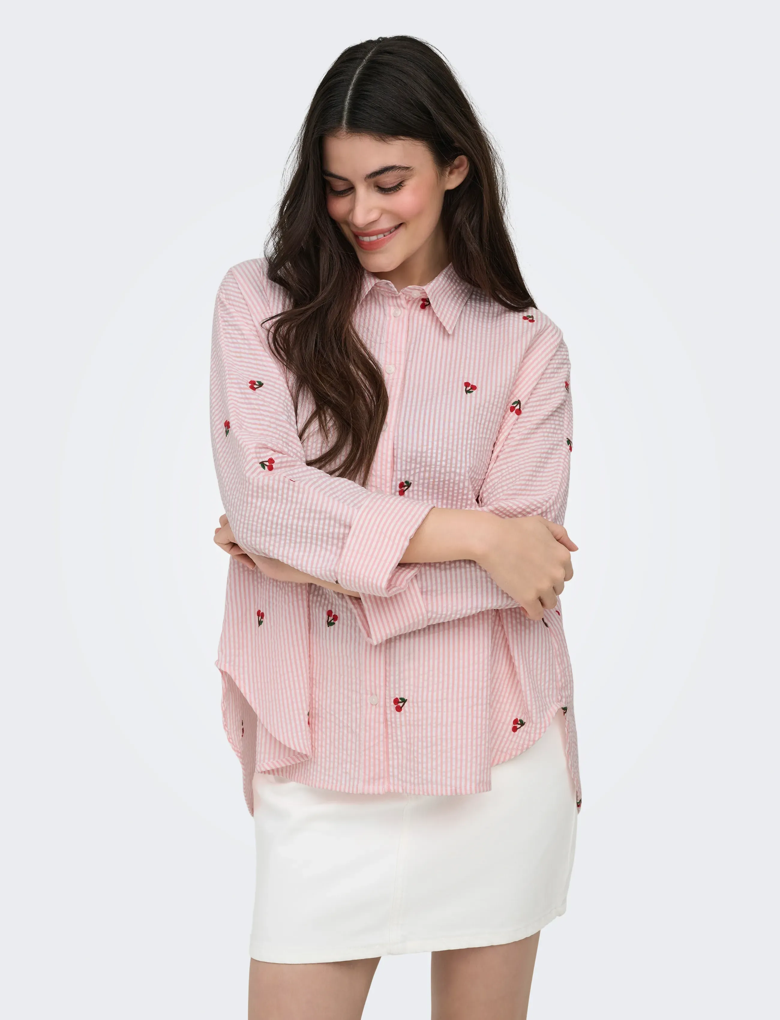 ONLY ONLNEW LINA GRACE L/S CHERRY SHIRT WVN - Long-sleeved shirts - CRYSTAL ROSE / pink/rose