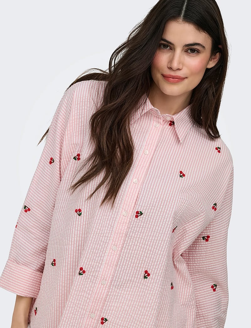 ONLY - ONLNEW LINA GRACE L/S CHERRY SHIRT WVN - long-sleeved shirts - crystal rose - 5