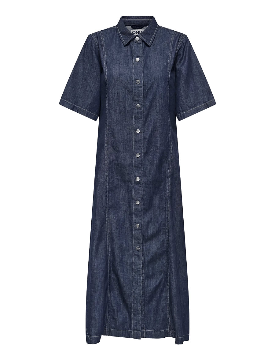 ONLY - ONLRUNA SS MIDI DRESS RINSE DNM AKM CS - skjortklänningar - dark blue denim - 0