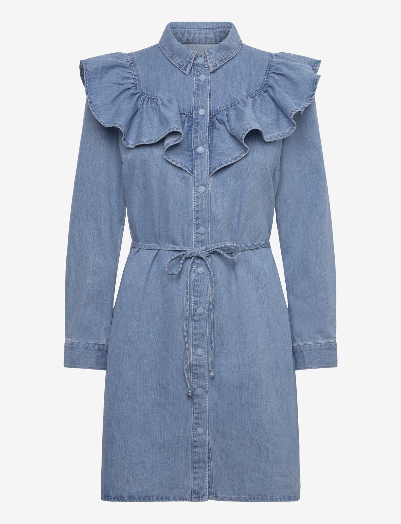 ONLY - ONLINDIGO LS FRILL DNM DRESS CS - hemdkleider - medium blue denim - 0