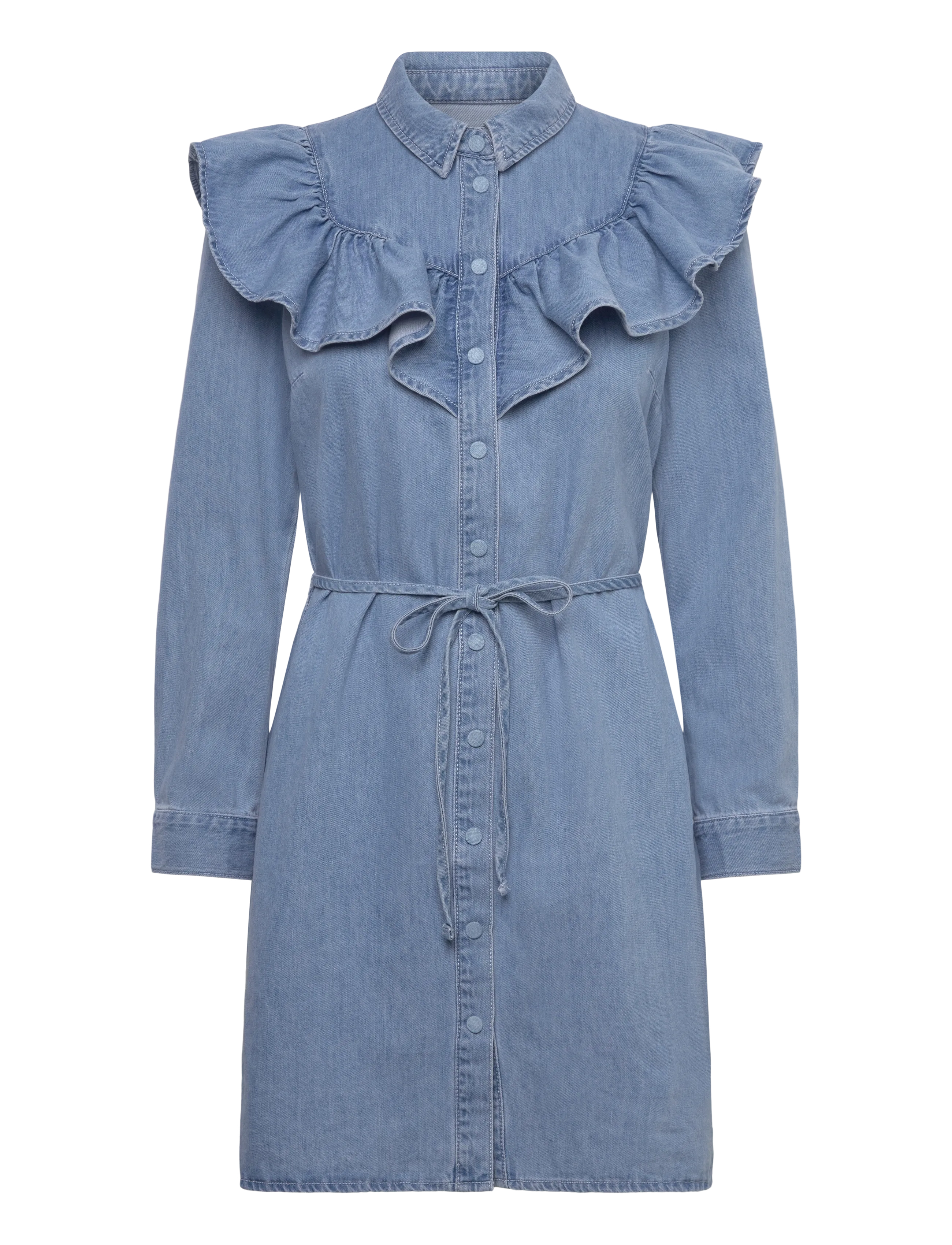ONLY ONLINDIGO LS FRILL DNM DRESS CS - Shirt Dresses - MEDIUM BLUE DENIM / blue