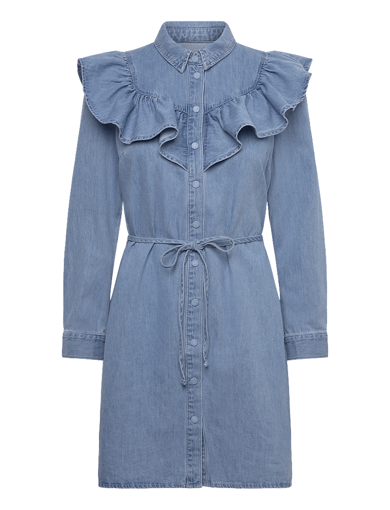 ONLY - ONLINDIGO LS FRILL DNM DRESS CS - hemdkleider - medium blue denim - 0
