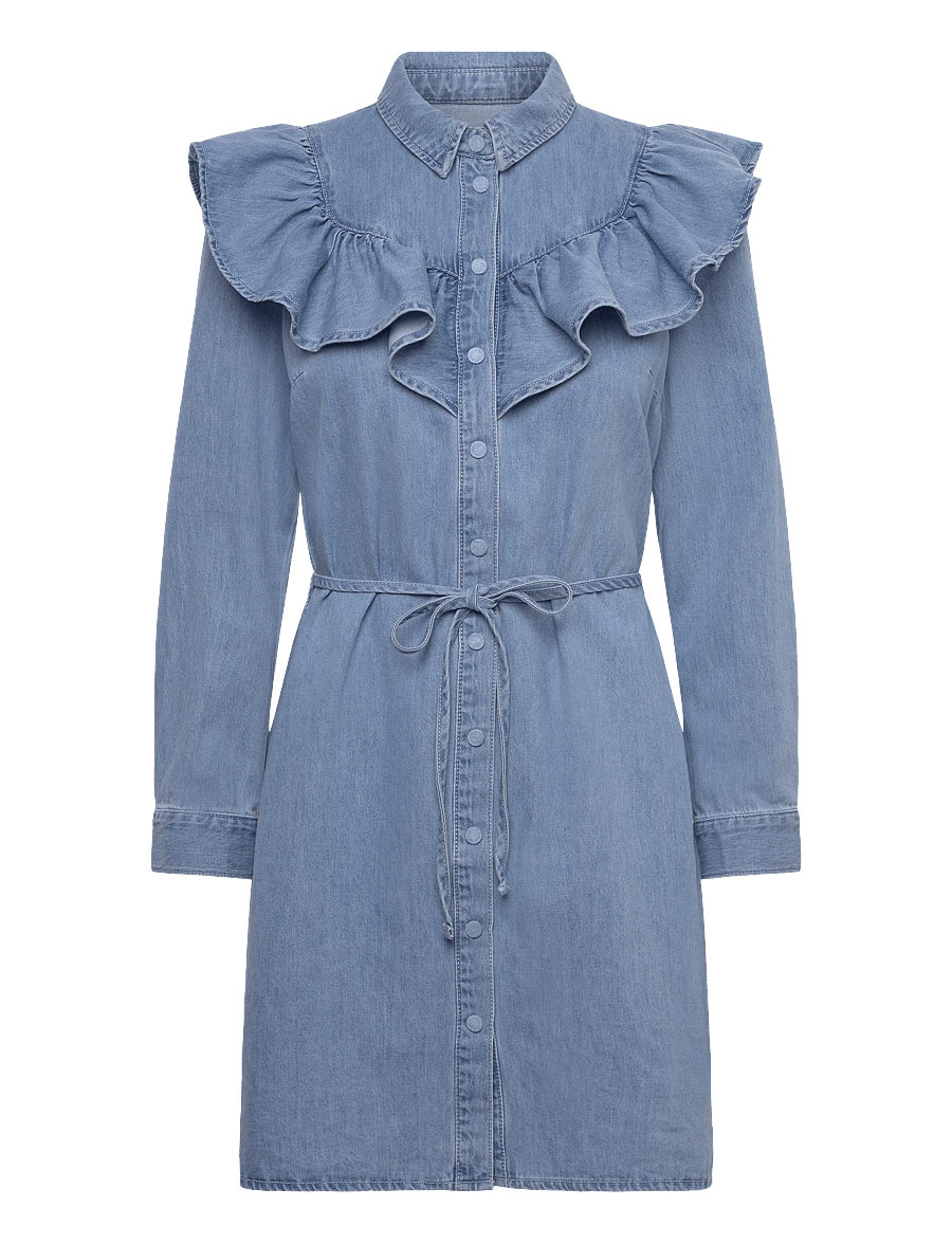 ONLY - ONLINDIGO LS FRILL DNM DRESS CS - robes chemises - medium blue denim - 1