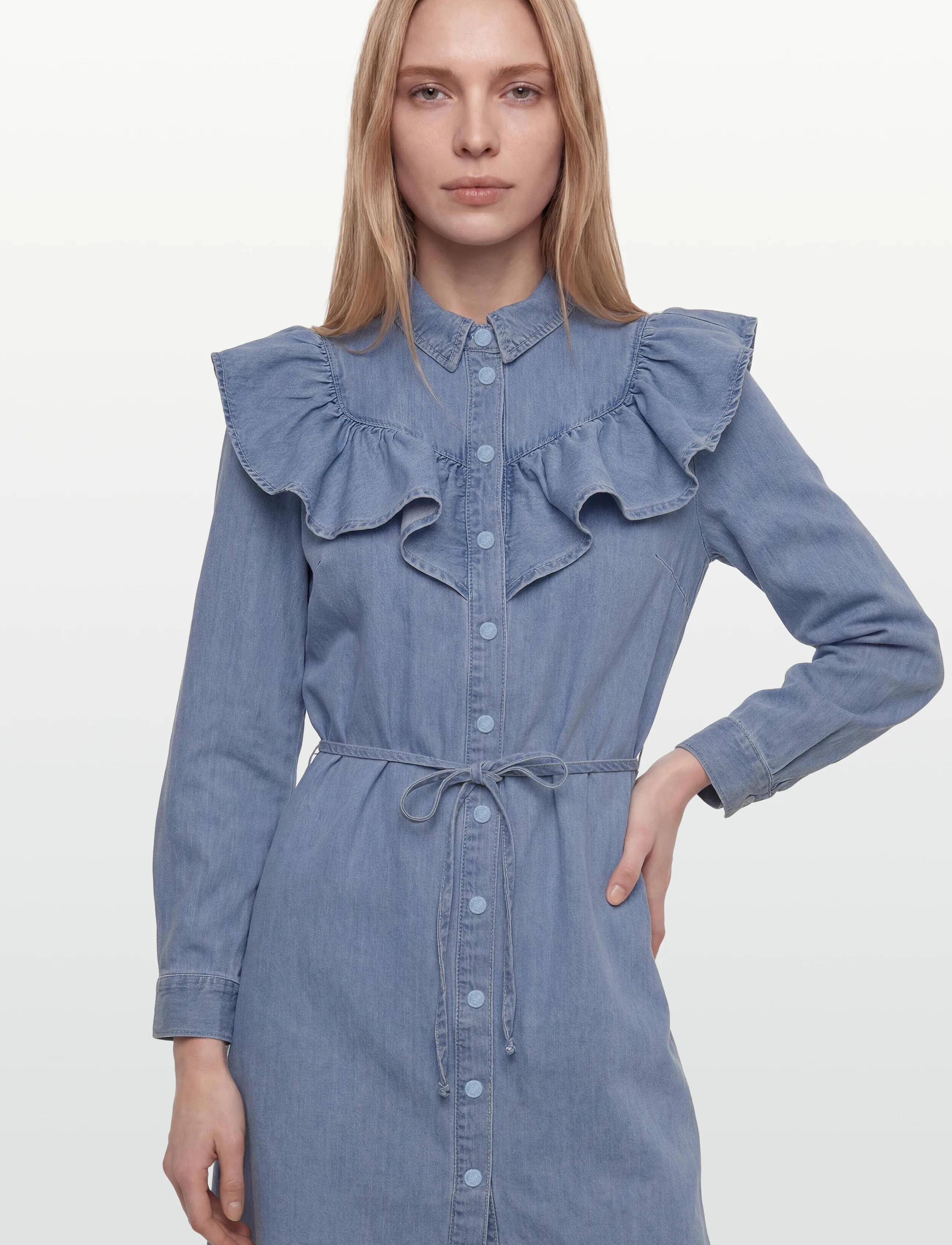 ONLY - ONLINDIGO LS FRILL DNM DRESS CS - hemdkleider - medium blue denim - 3