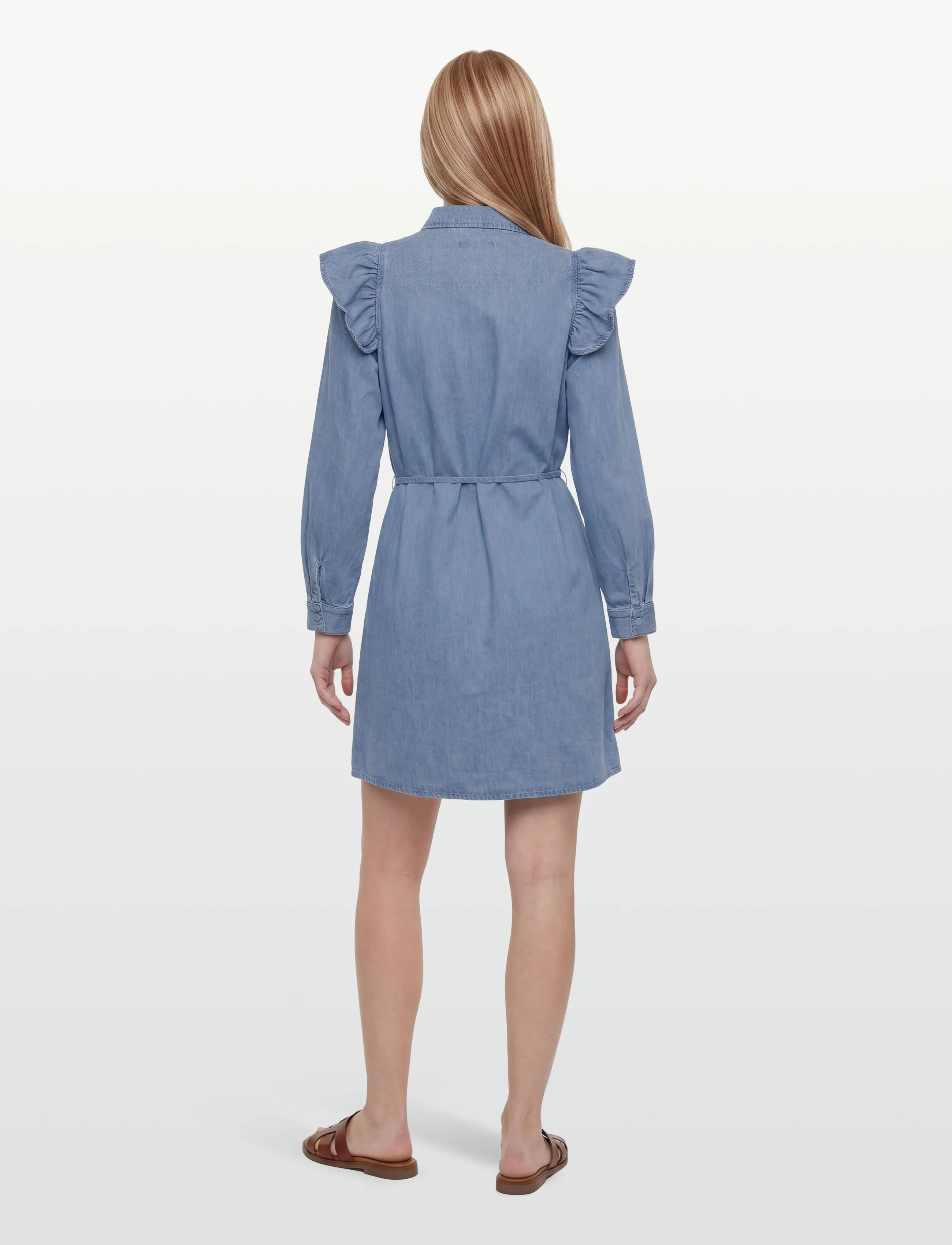 ONLY - ONLINDIGO LS FRILL DNM DRESS CS - hemdkleider - medium blue denim - 4