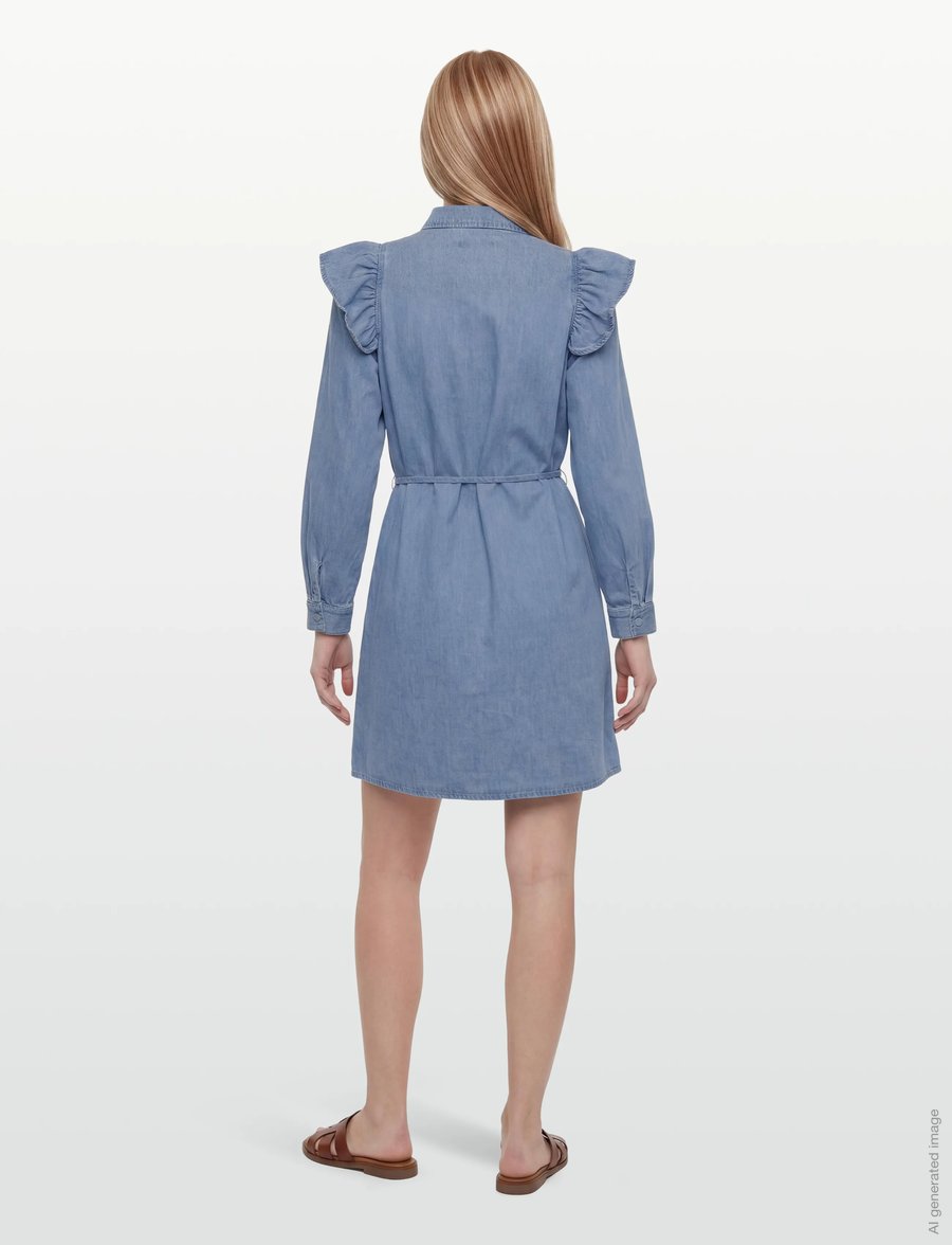 ONLY - ONLINDIGO LS FRILL DNM DRESS CS - robes chemises - medium blue denim - 4