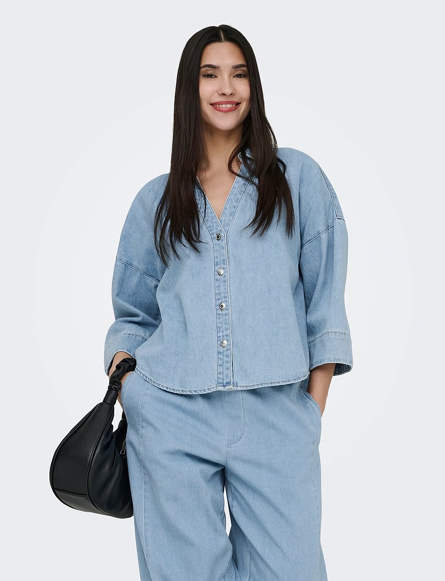 ONLY - ONLMONTES 3/4 DNM SHIRT GUA - denimskjorter - light blue denim - 0