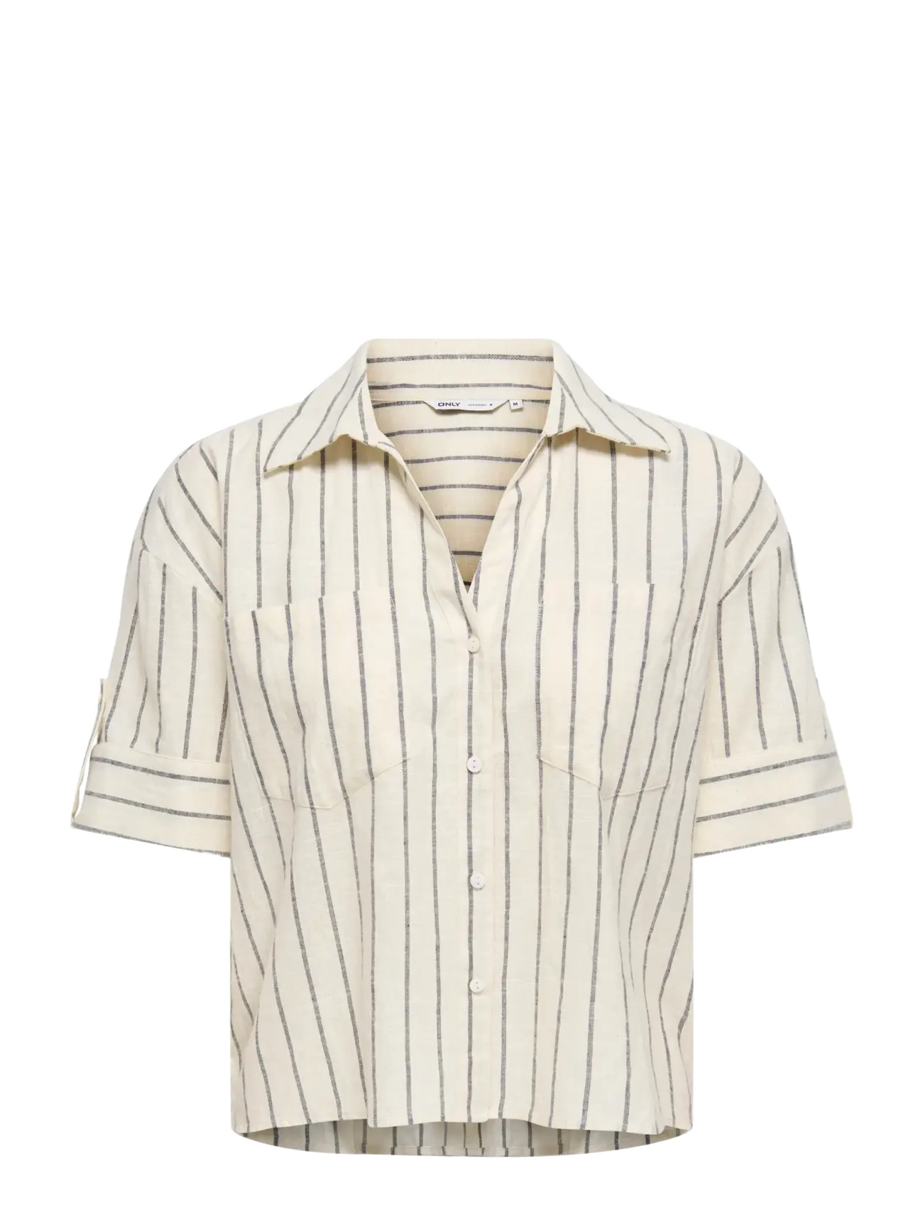 ONLY ONLTIZANA STRIPE S/S SHIRT WVN NOOS - Pluusid ja särgid - SILVER LINING / cream