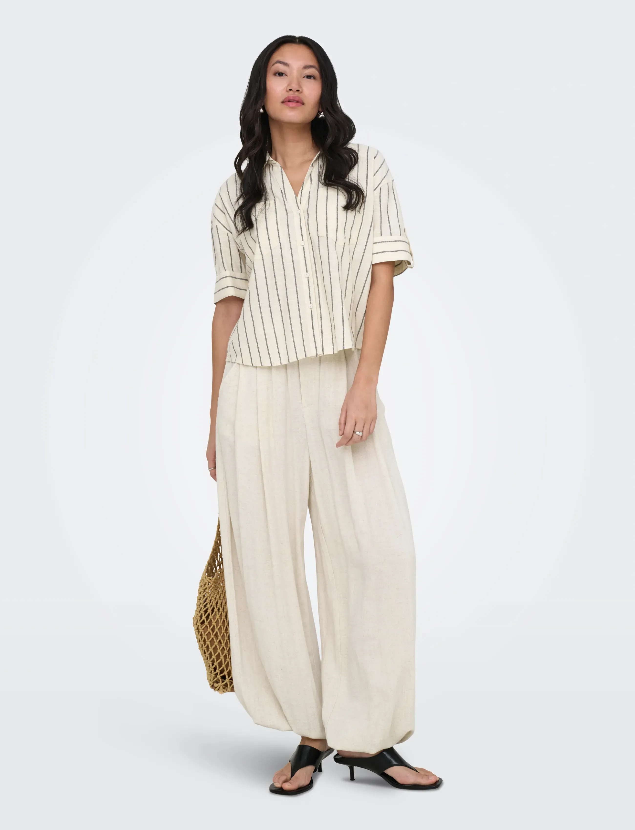 ONLY - ONLTIZANA STRIPE S/S SHIRT WVN NOOS - short-sleeved shirts - silver lining - 4