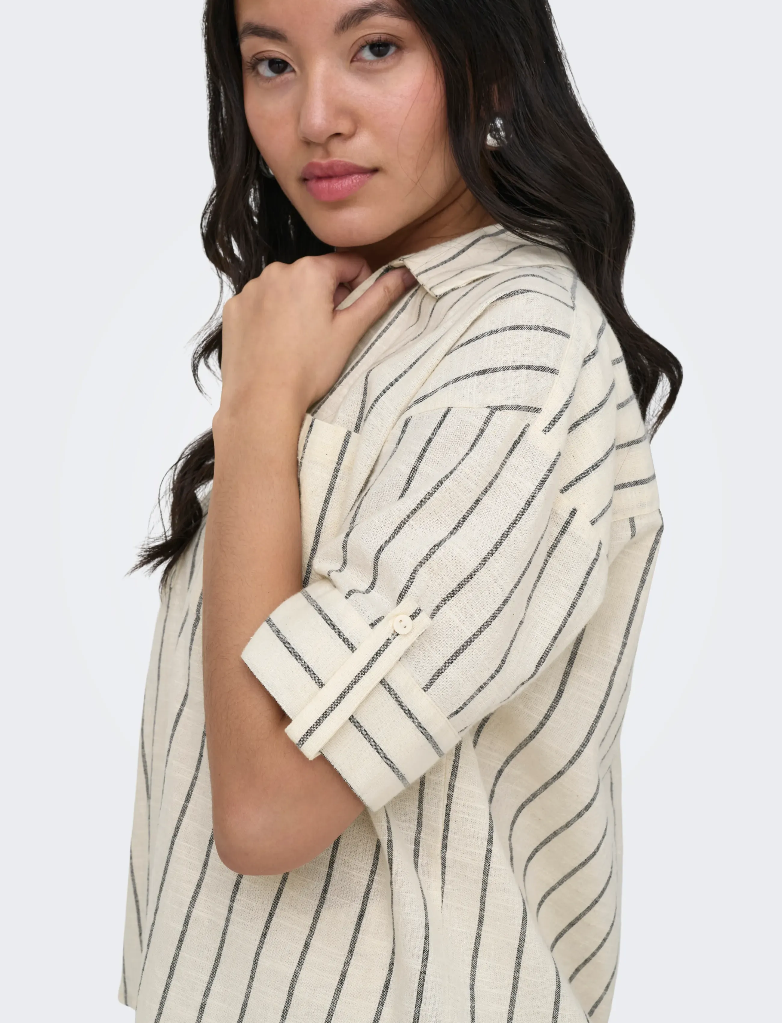 ONLY - ONLTIZANA STRIPE S/S SHIRT WVN NOOS - short-sleeved shirts - silver lining - 5