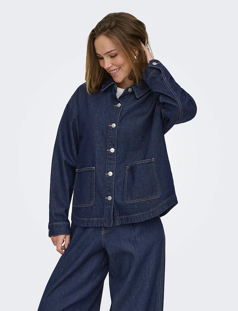ONLY - ONLLARA LS DNM SHACKET GUA NOOS - forårsjakker - dark blue denim - 0