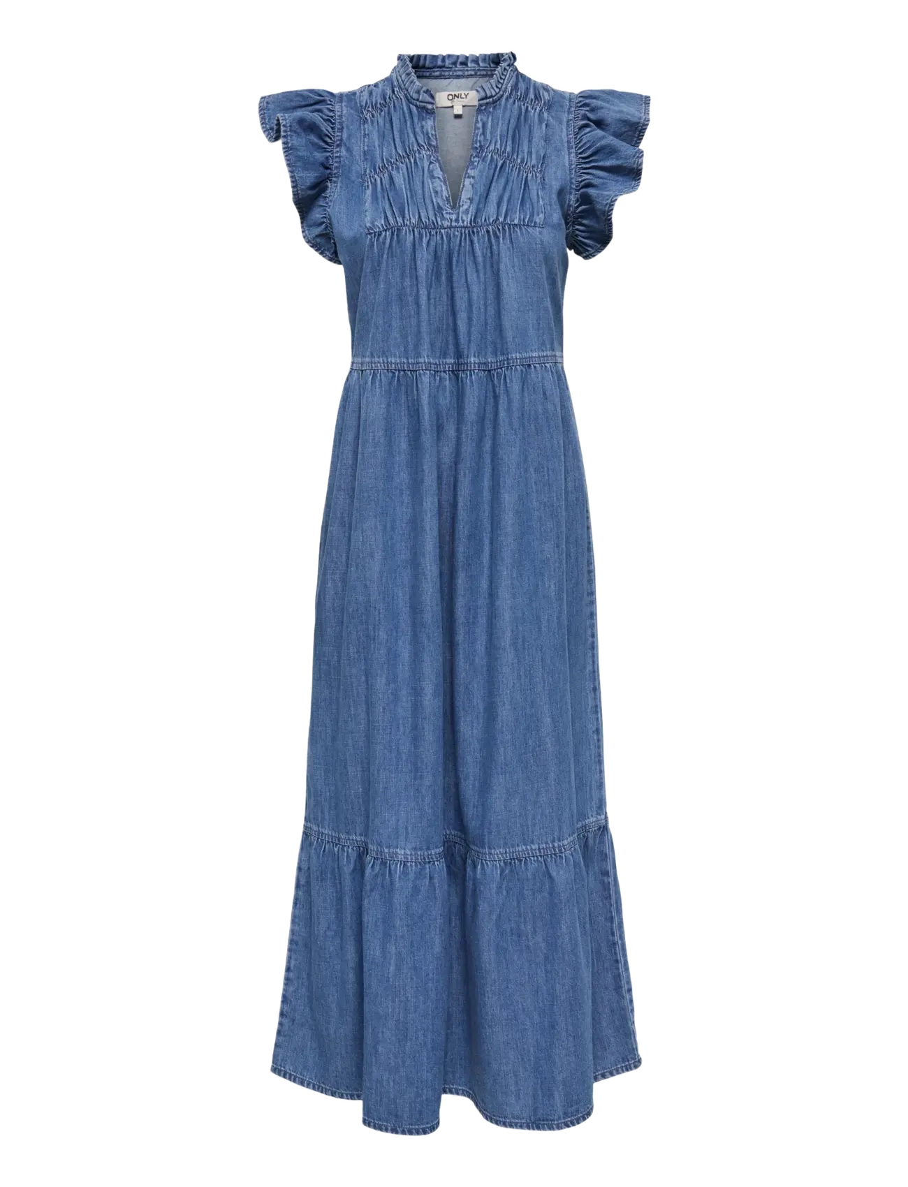 ONLY - ONLSHANIA S/L FRILL MIDI DNM DRESS AKM - teksakleidid - medium blue denim - 1