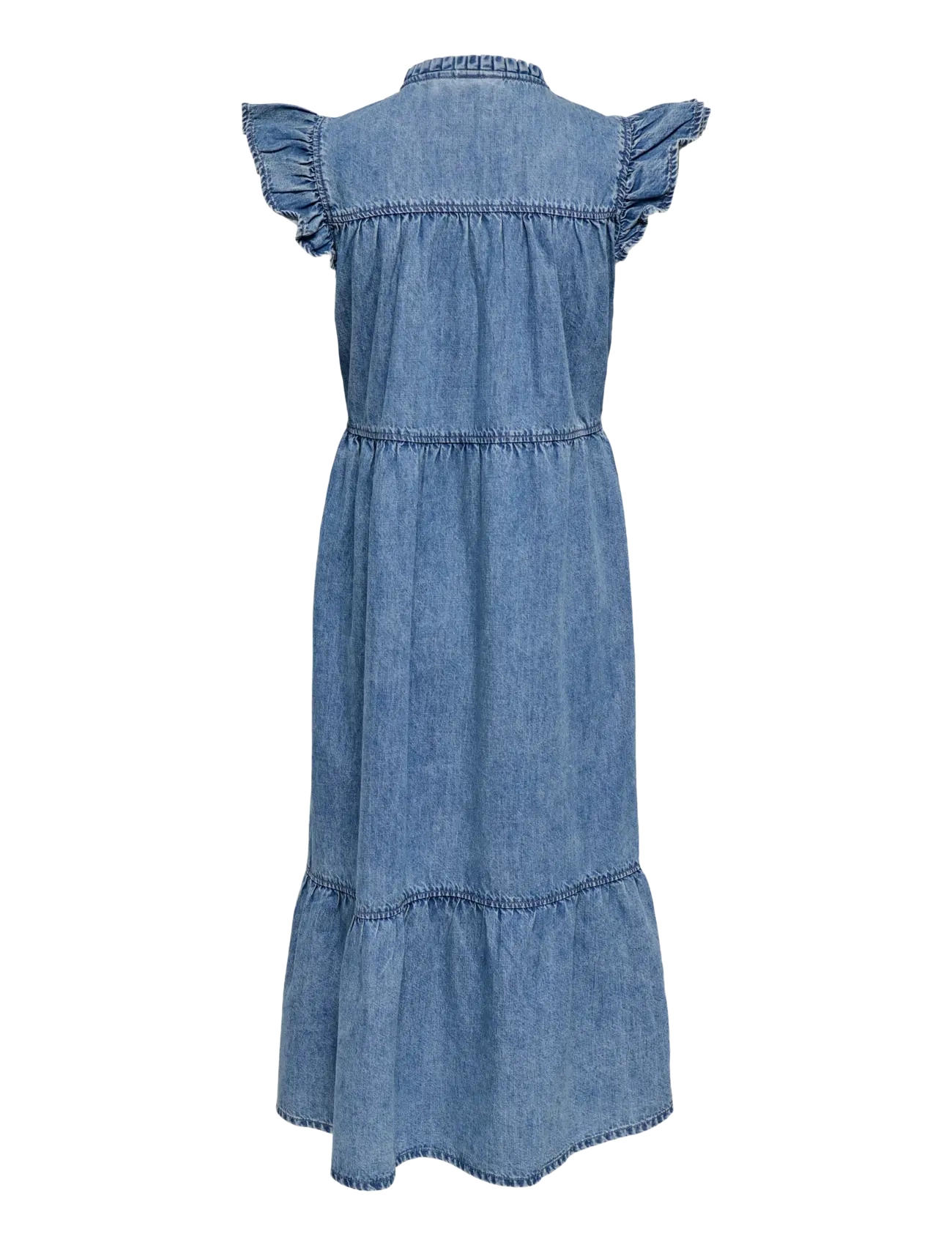ONLY - ONLSHANIA S/L FRILL MIDI DNM DRESS AKM - jeansklänningar - medium blue denim - 2