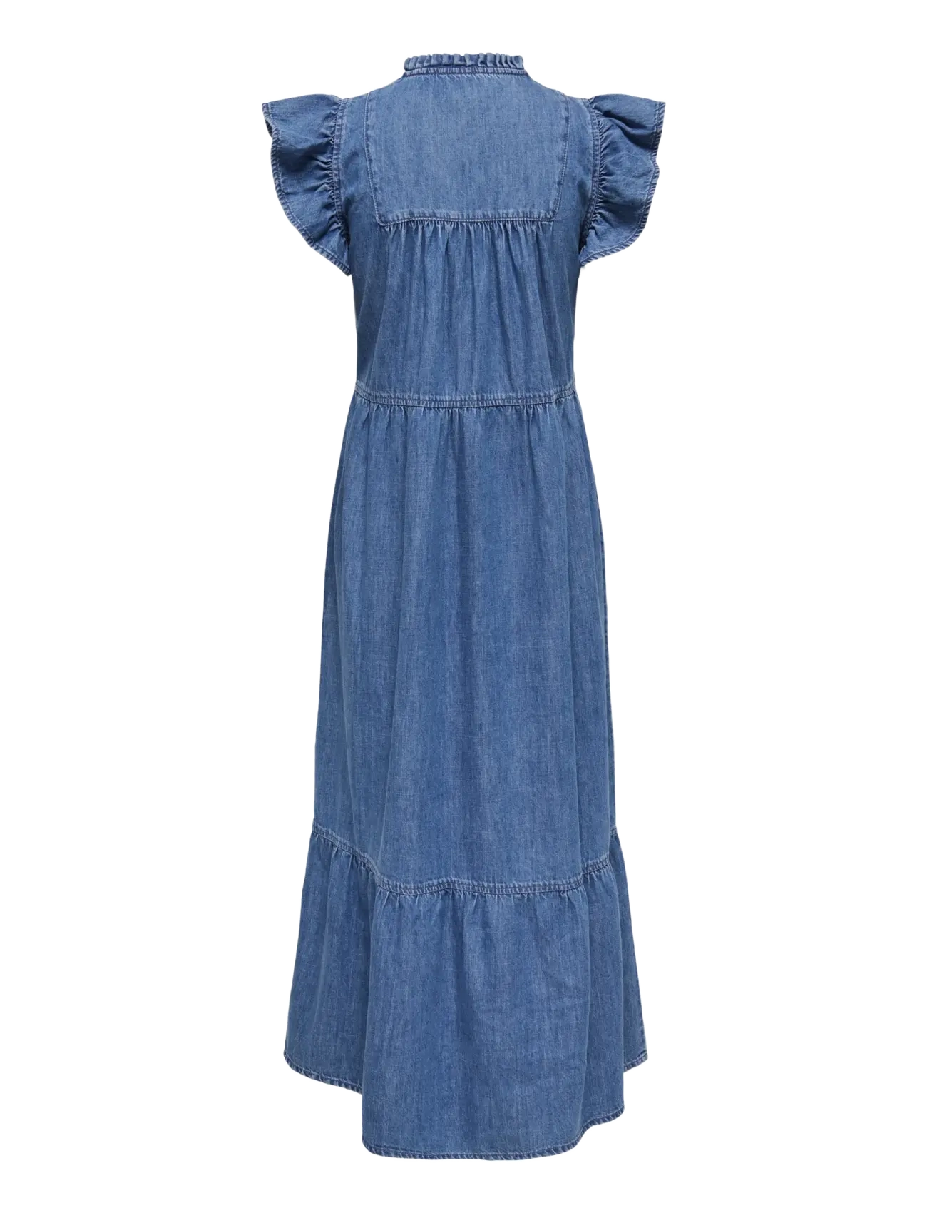 ONLY - ONLSHANIA S/L FRILL MIDI DNM DRESS AKM - teksakleidid - medium blue denim - 2