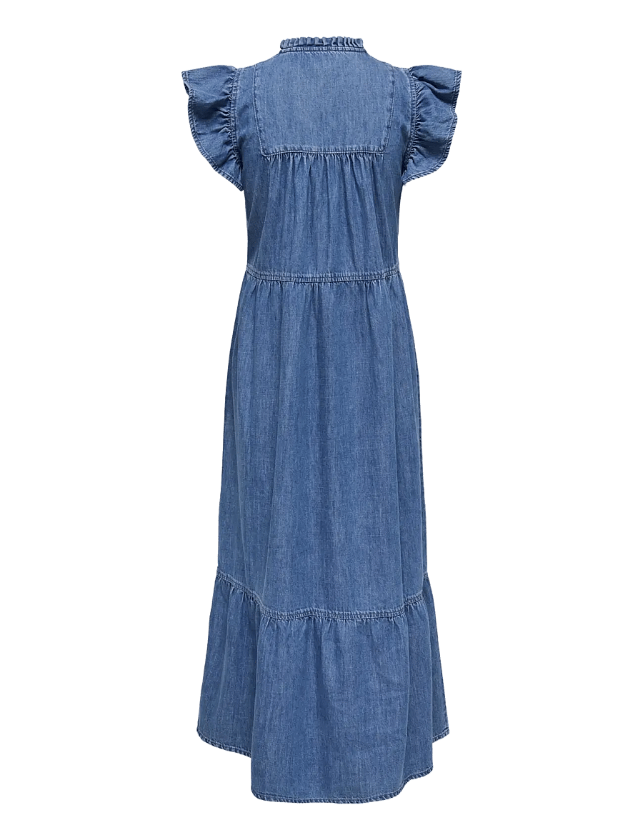 ONLY - ONLSHANIA S/L FRILL MIDI DNM DRESS AKM - teksakleidid - medium blue denim - 2