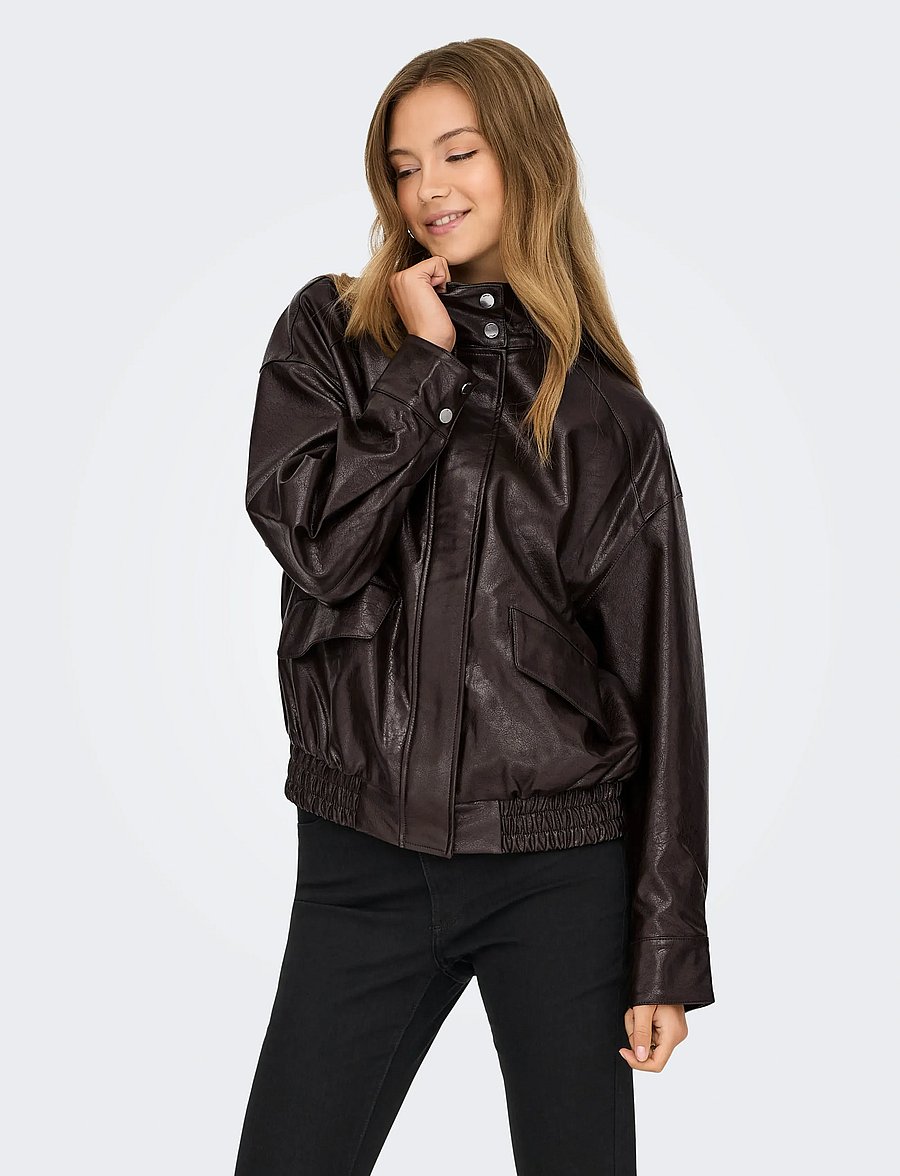ONLY - ONLJULIA FAUX LEATHER OVZ. BOMBER OTW - leather jackets - chocolate torte - 0