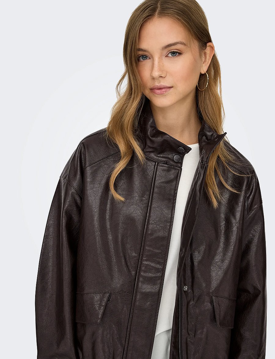 ONLY - ONLJULIA FAUX LEATHER OVZ. BOMBER OTW - leather jackets - chocolate torte - 5