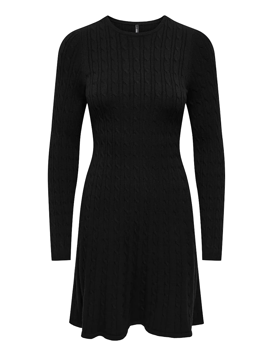 ONLY - ONLIBI LS O-NECK CABLE DRESS CC KNT - stickade klänningar - black - 1