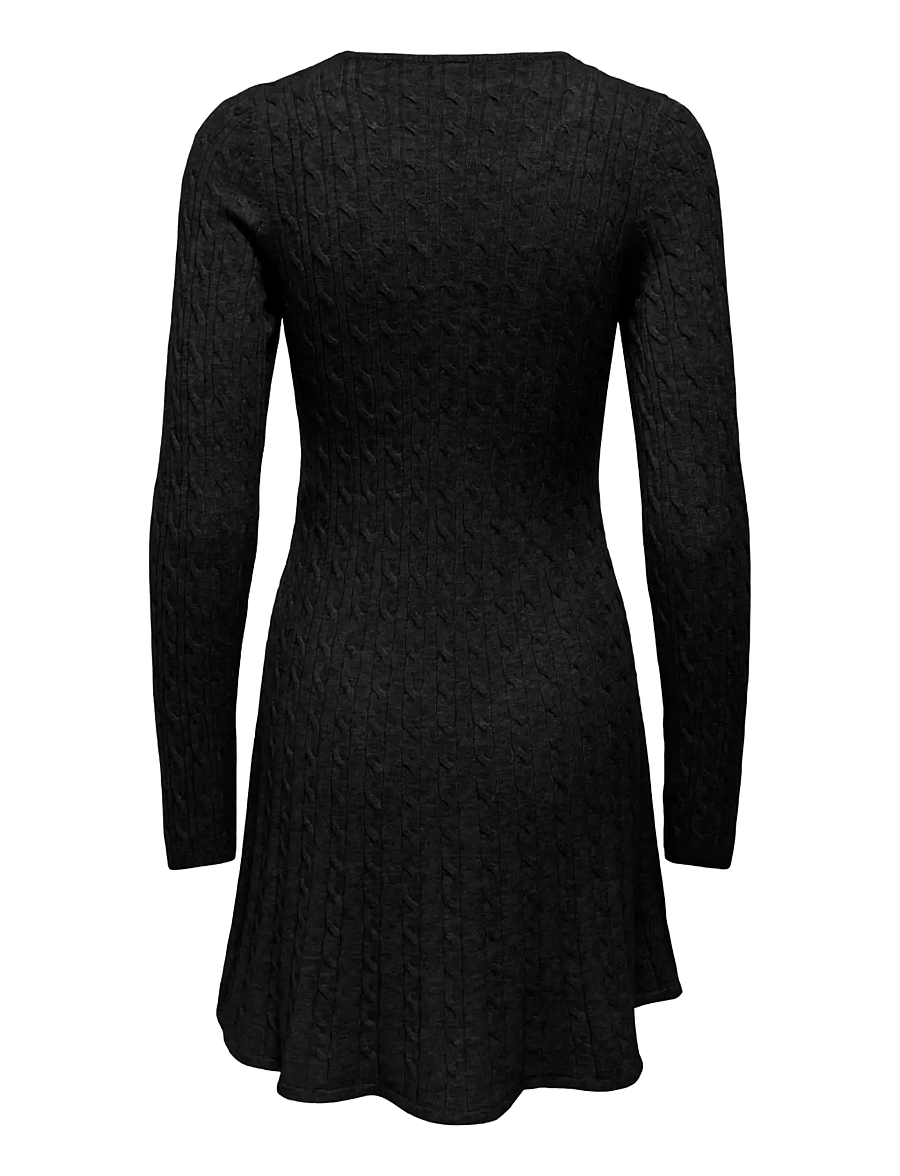 ONLY - ONLIBI LS O-NECK CABLE DRESS CC KNT - stickade klänningar - black - 2