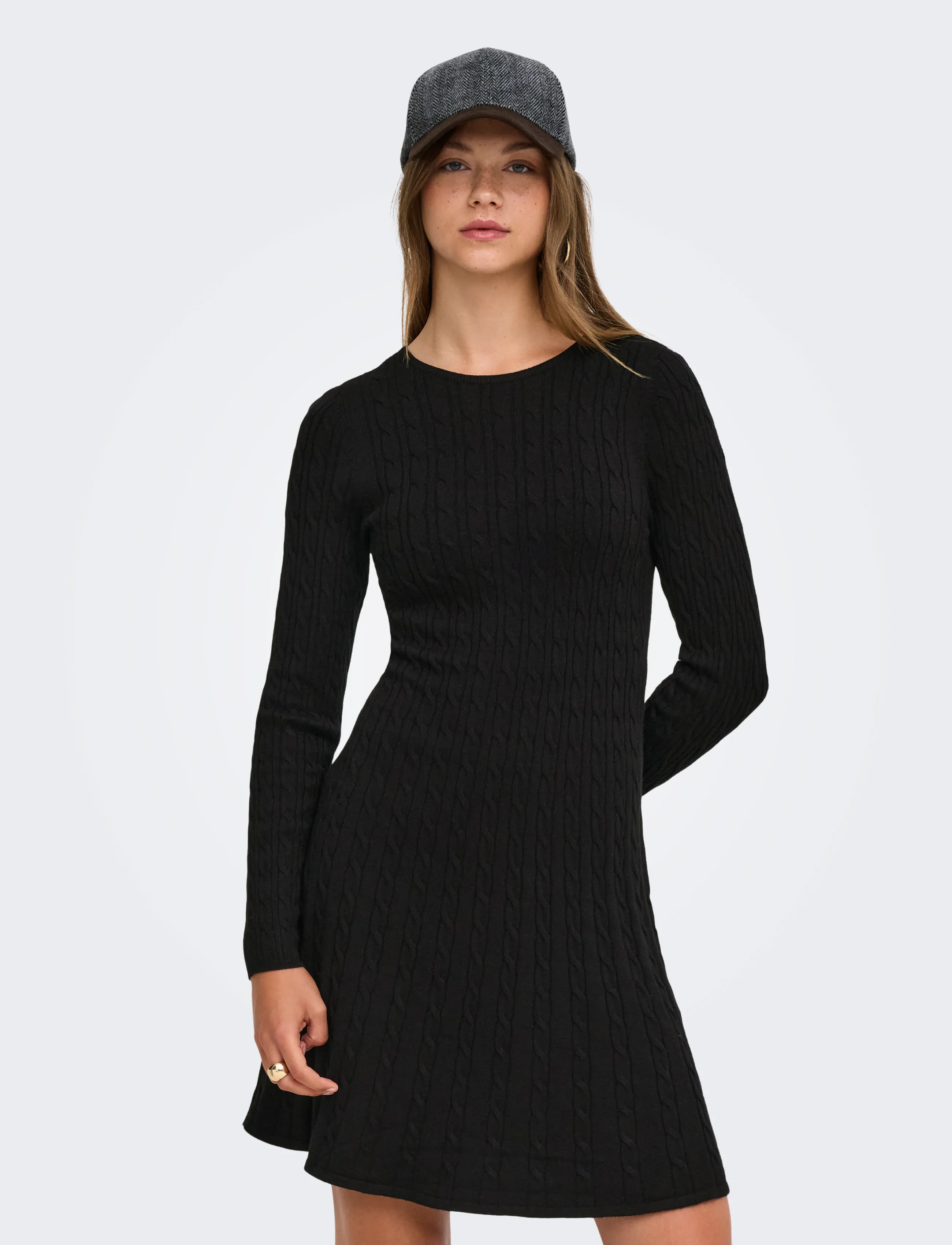 ONLY ONLIBI LS O-NECK CABLE DRESS CC KNT - Klänningar - BLACK / black