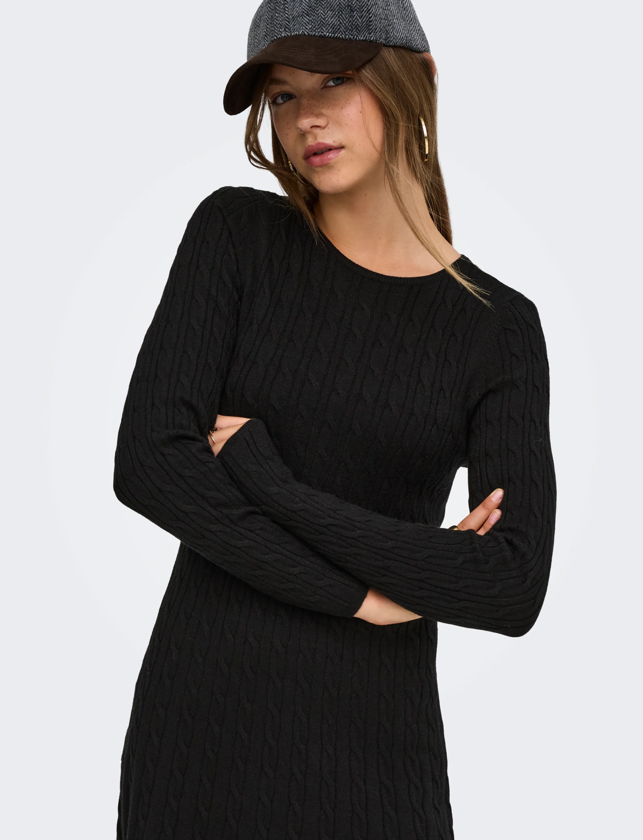ONLY - ONLIBI LS O-NECK CABLE DRESS CC KNT - stickade klänningar - black - 5