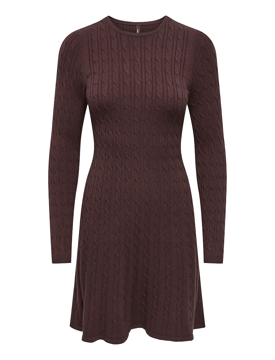ONLY - ONLIBI LS O-NECK CABLE DRESS CC KNT - stickade klänningar - fudge - 1