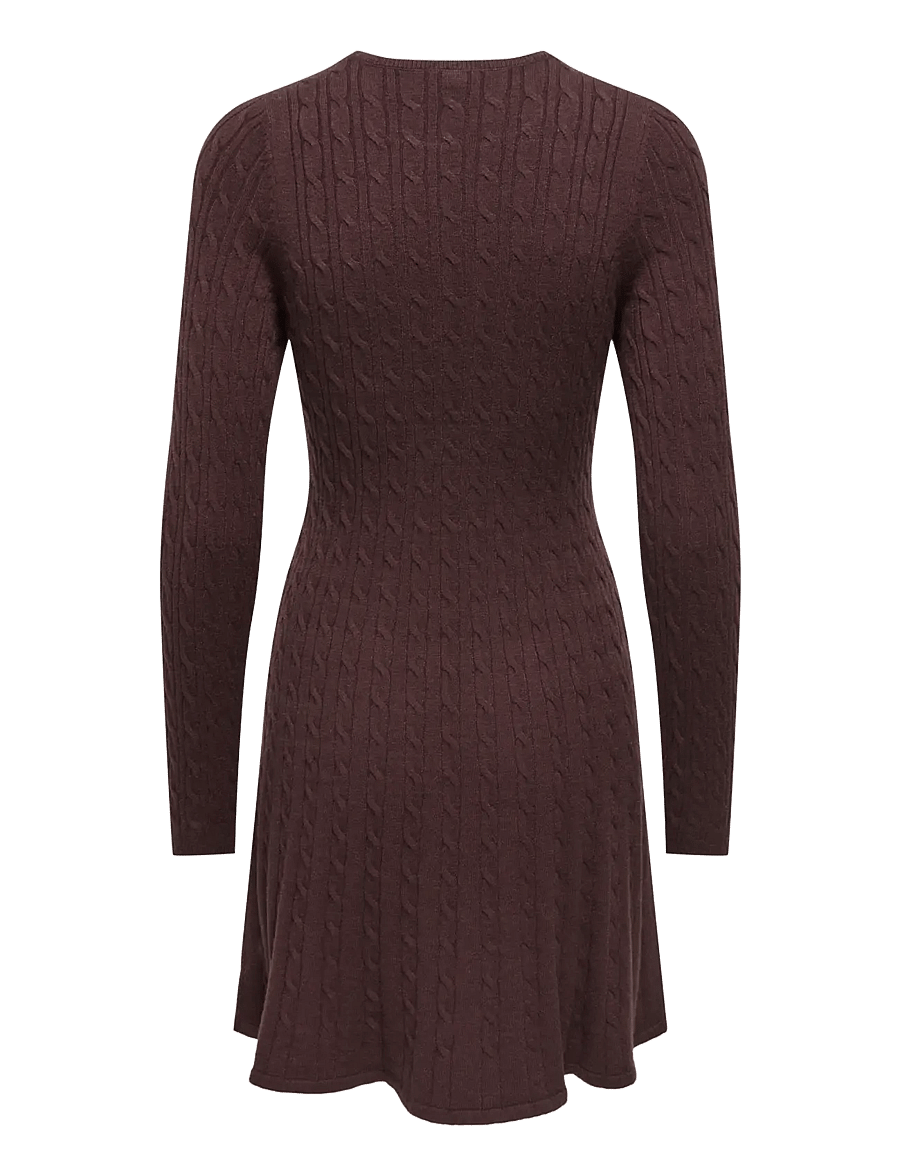 ONLY - ONLIBI LS O-NECK CABLE DRESS CC KNT - stickade klänningar - fudge - 2