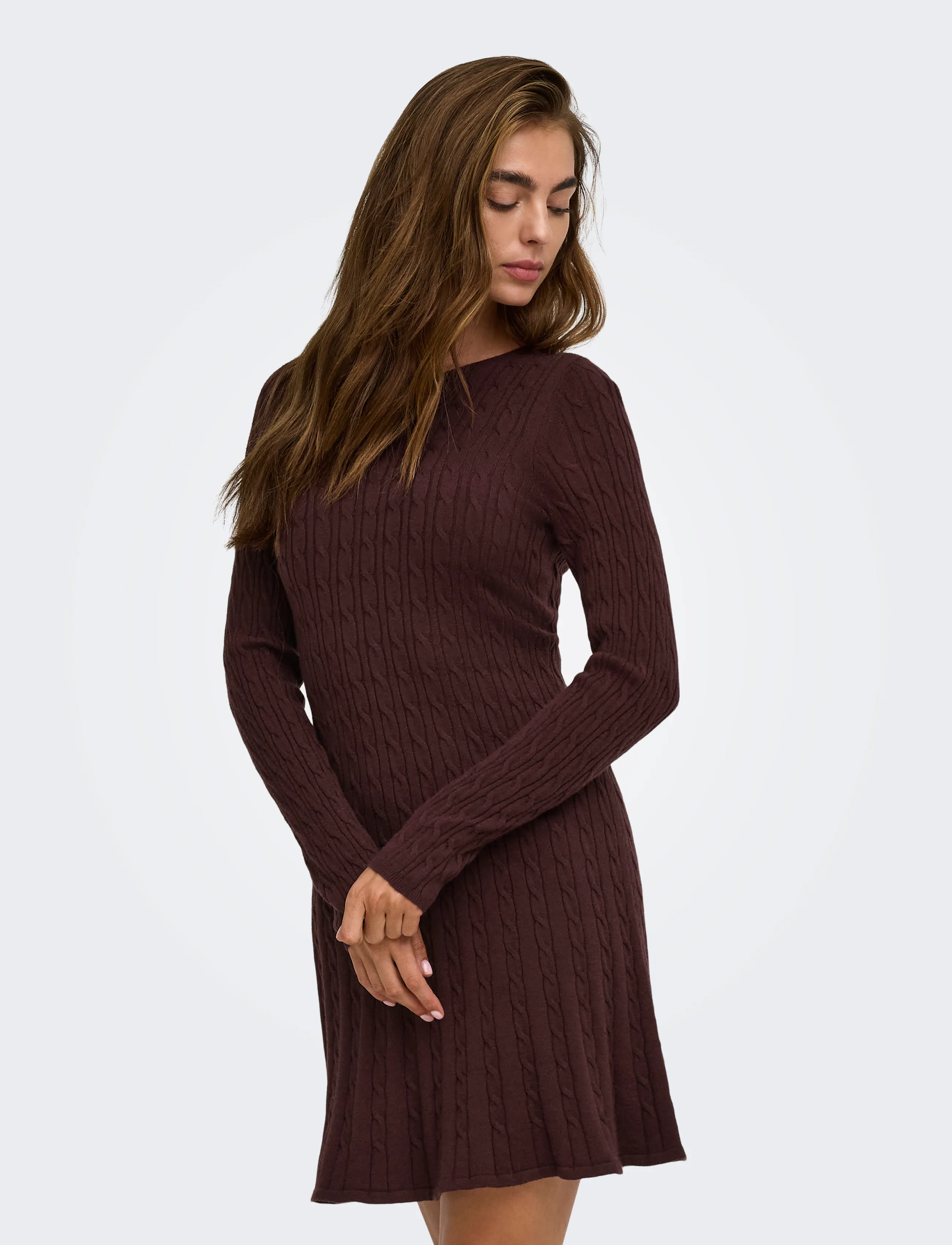 ONLY ONLIBI LS O-NECK CABLE DRESS CC KNT - Klänningar - FUDGE / brown