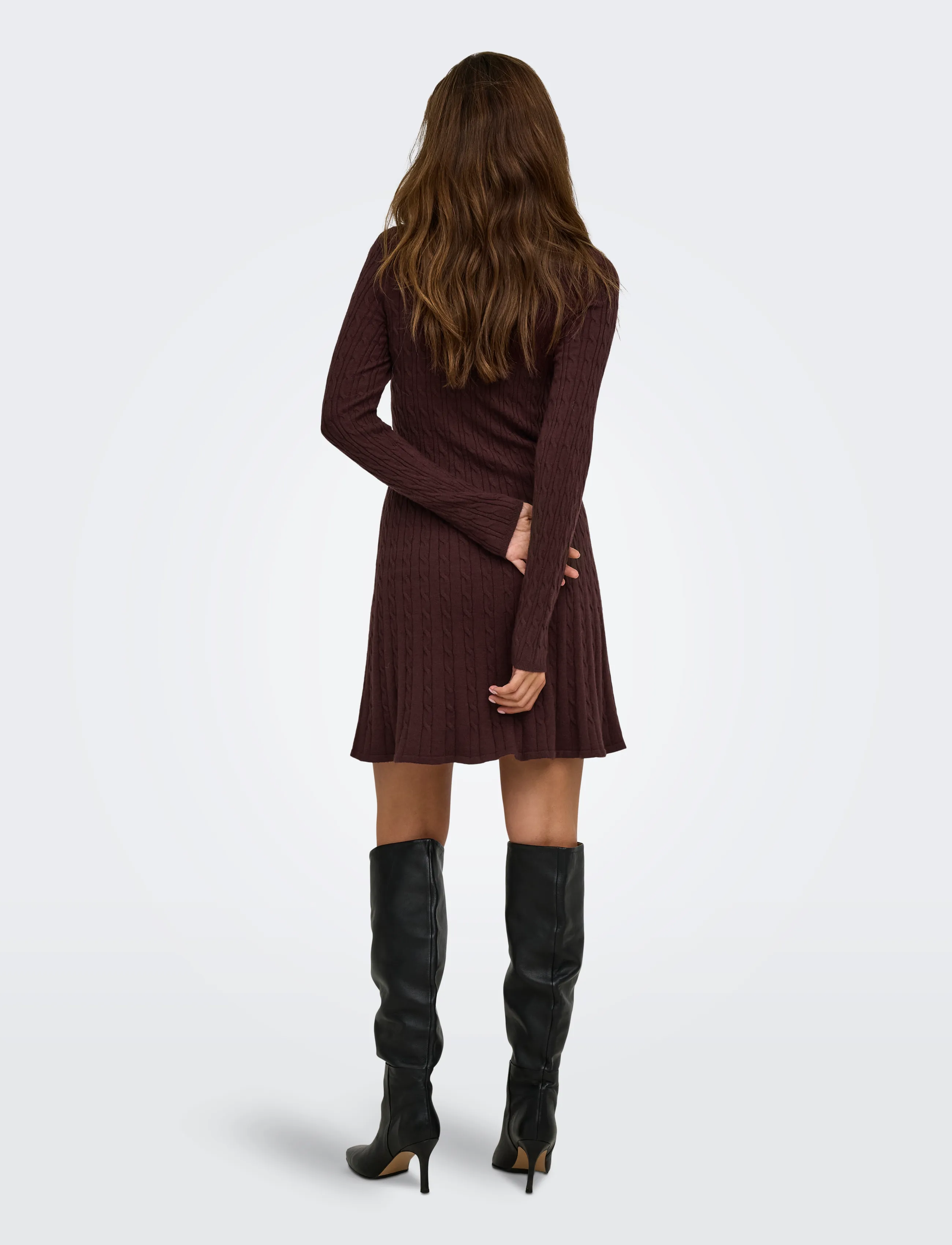 ONLY - ONLIBI LS O-NECK CABLE DRESS CC KNT - stickade klänningar - fudge - 3