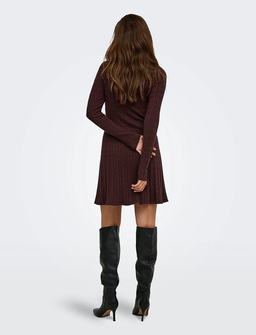 ONLY - ONLIBI LS O-NECK CABLE DRESS CC KNT - stickade klänningar - fudge - 3
