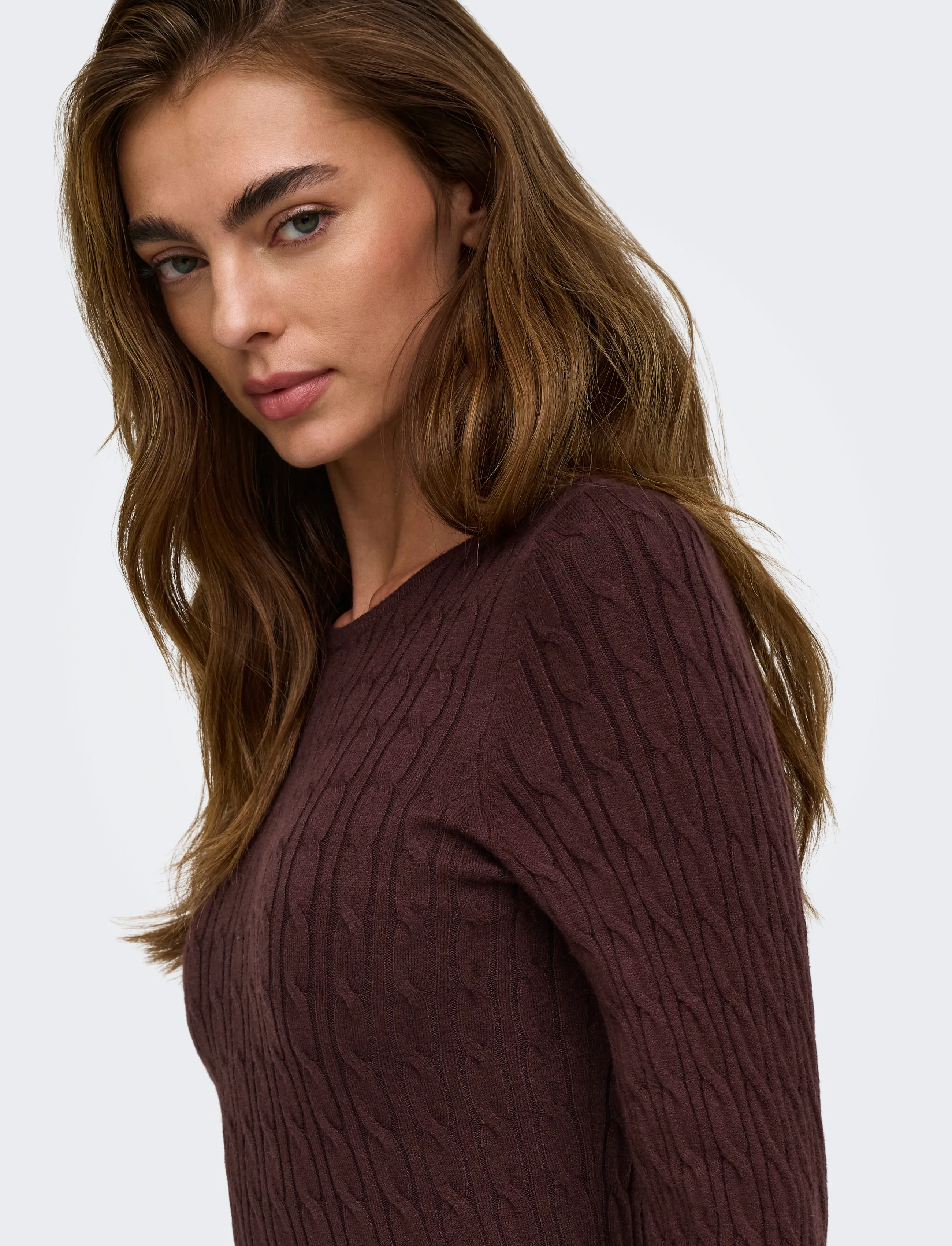 ONLY - ONLIBI LS O-NECK CABLE DRESS CC KNT - stickade klänningar - fudge - 5