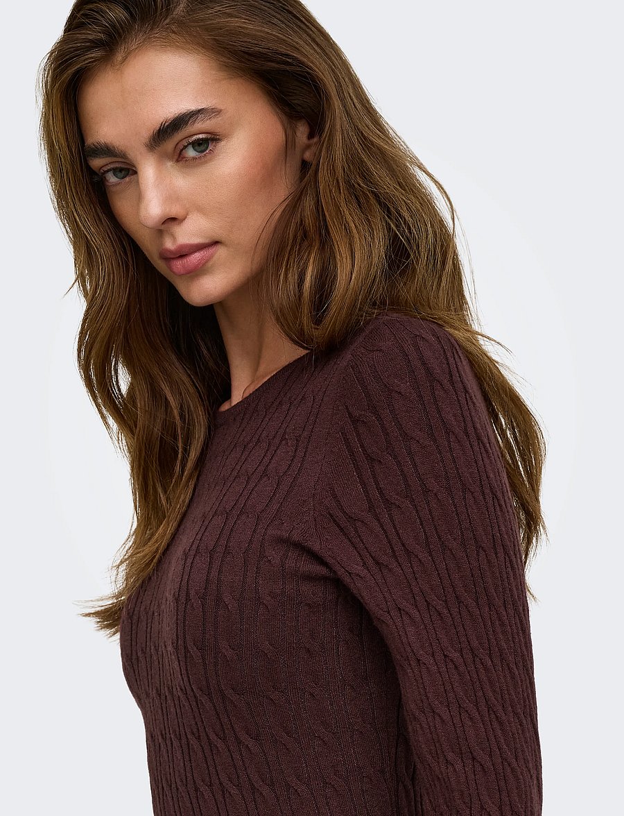 ONLY - ONLIBI LS O-NECK CABLE DRESS CC KNT - stickade klänningar - fudge - 5