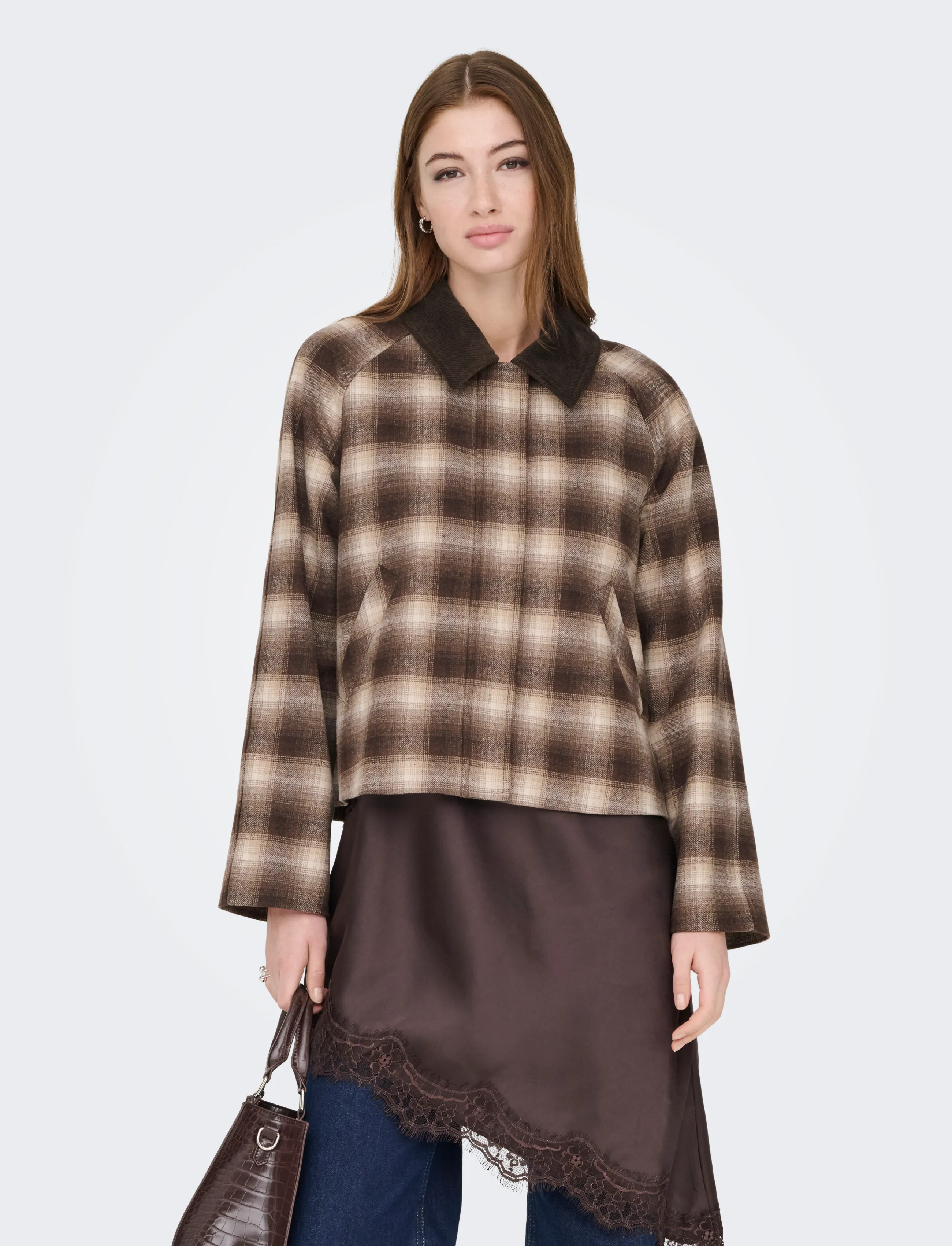 ONLY ONLKINE CHECKED CORD JACKET CC OTW - Only - CHOCOLATE MARTINI / brown