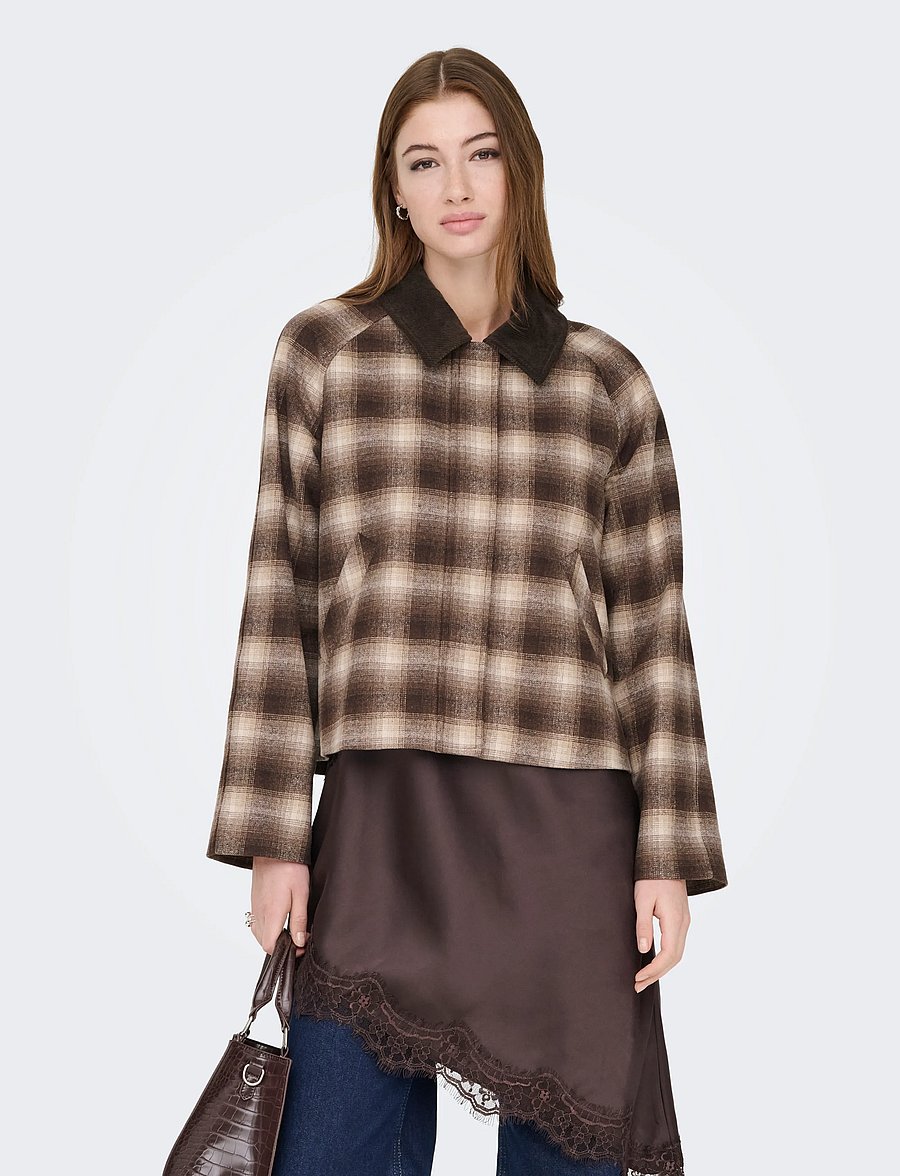 ONLY - ONLKINE CHECKED CORD JACKET CC OTW - winterjacken - chocolate martini - 0