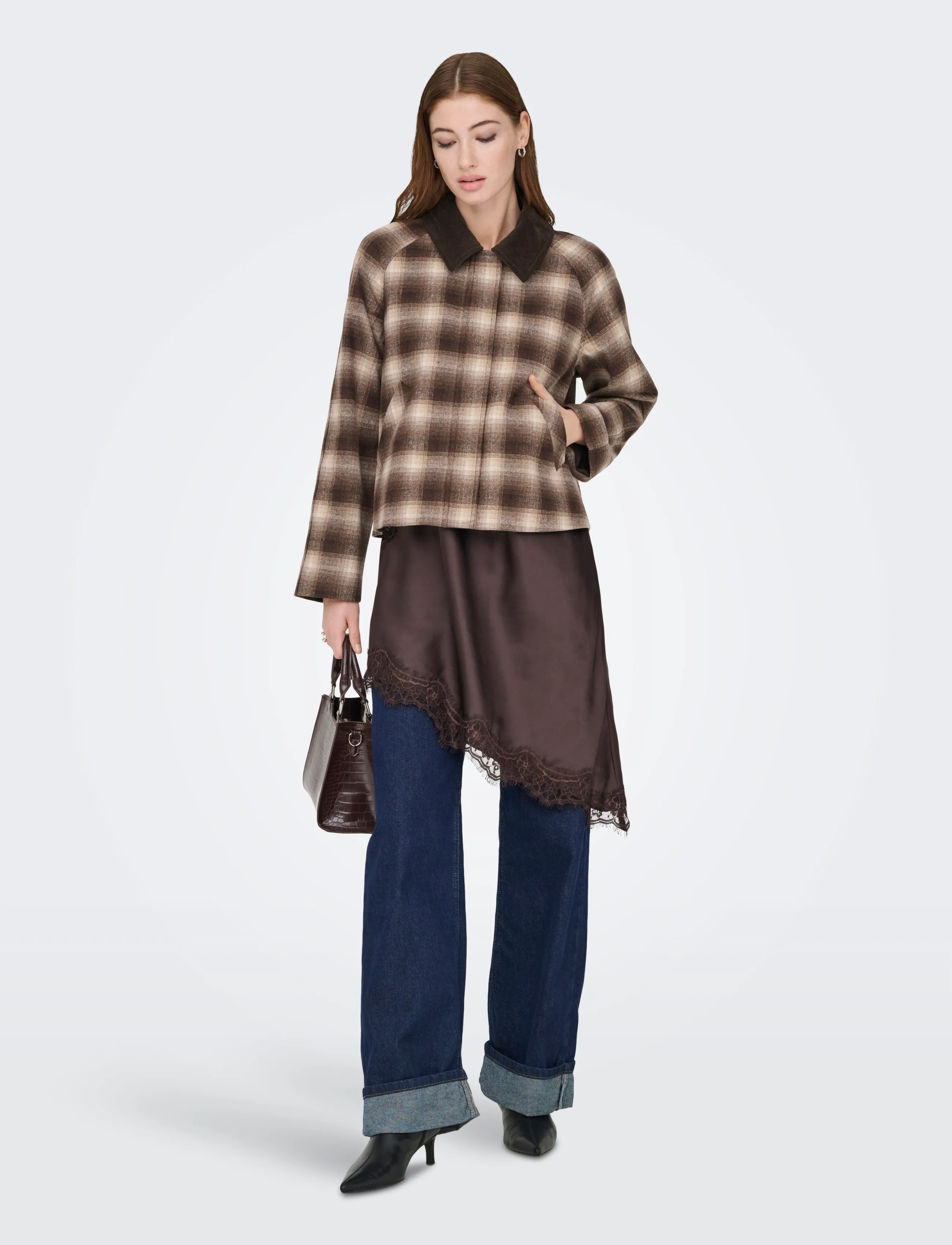 ONLY - ONLKINE CHECKED CORD JACKET CC OTW - winterjacken - chocolate martini - 4