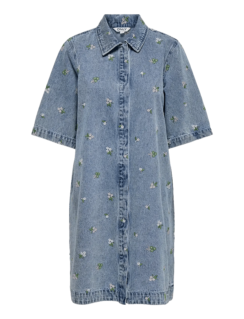 ONLY - ONLVERA-BELLE S/S FLOWER DRESS DNM YOR - hemdkleider - light blue denim - 0