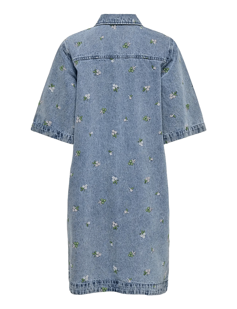 ONLY - ONLVERA-BELLE S/S FLOWER DRESS DNM YOR - hemdkleider - light blue denim - 1