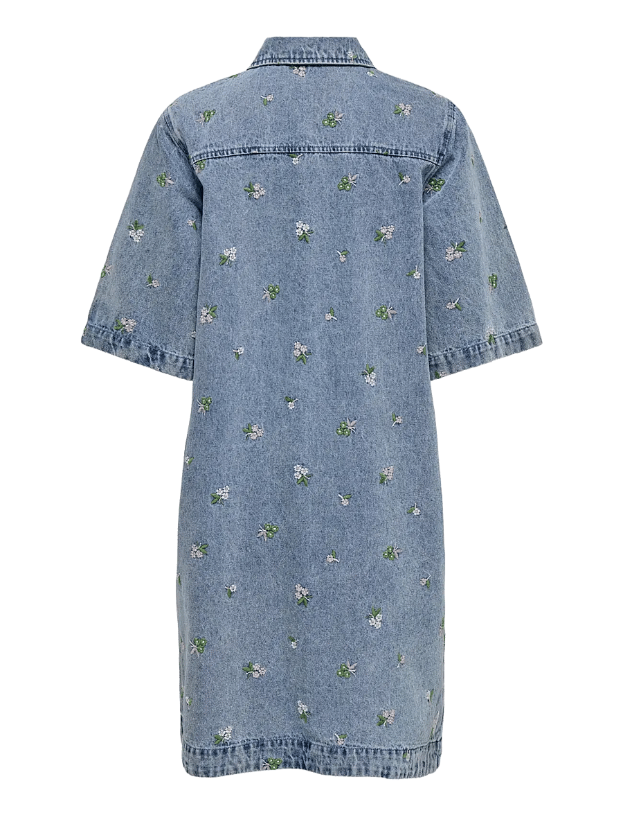 ONLY - ONLVERA-BELLE S/S FLOWER DRESS DNM YOR - light blue denim - 1