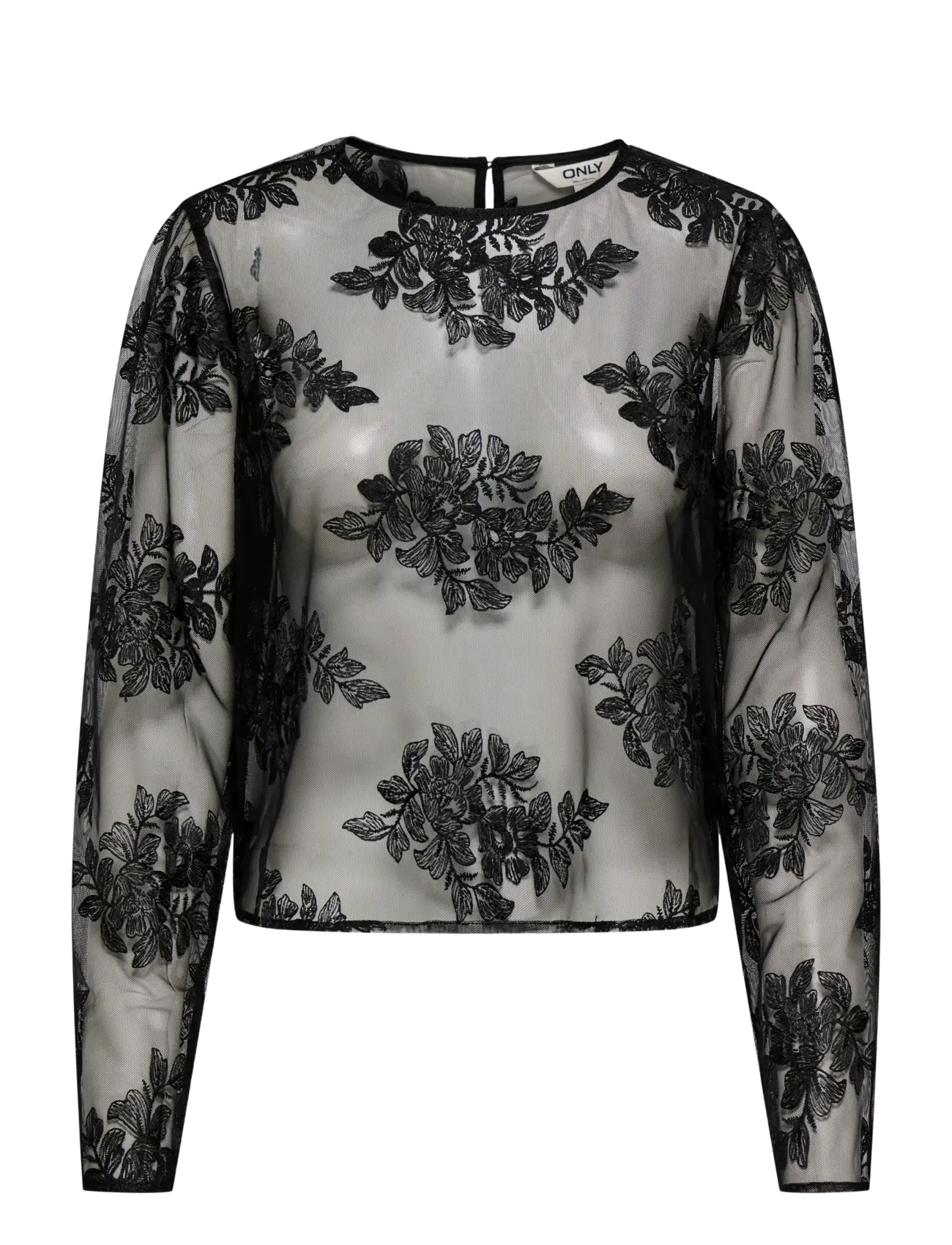 ONLY ONLJAVERIE L/S LACE BUTTON TOP WVN - Long sleeved blouses - BLACK / black