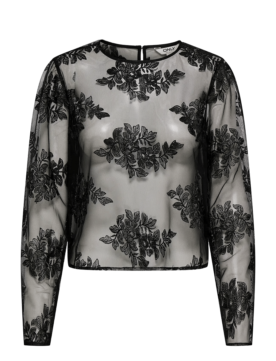 ONLY - ONLJAVERIE L/S LACE BUTTON TOP WVN - black - 0
