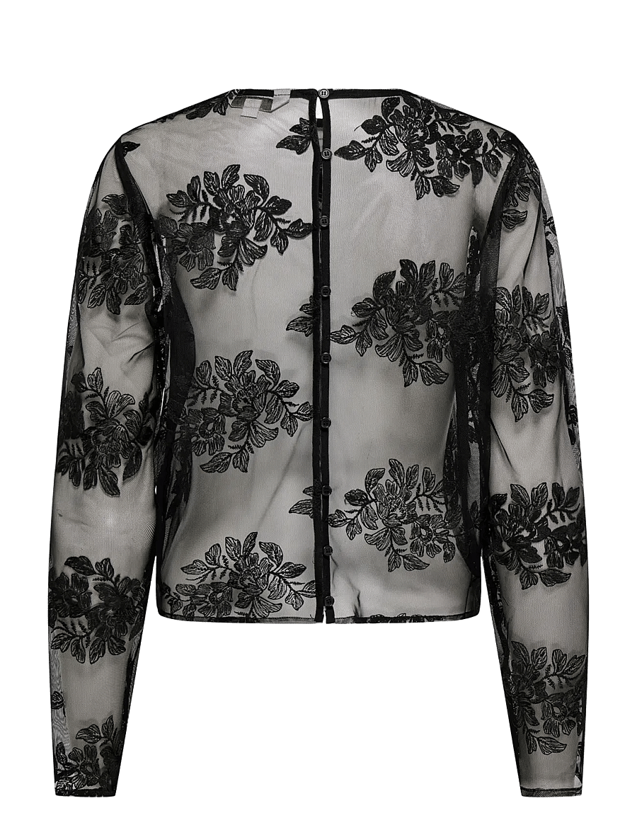 ONLY - ONLJAVERIE L/S LACE BUTTON TOP WVN - black - 1