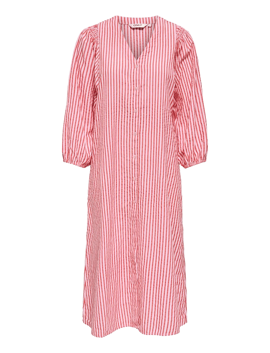 ONLY - ONLROLLY L/S MIDI STRIPE DRESS CS WVN - midi kjoler - high risk red - 0