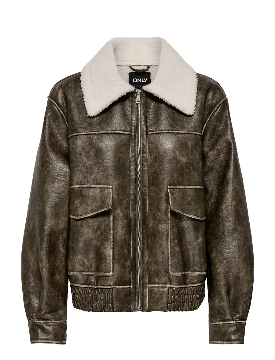 ONLY - ONLINGRID FAUX LEATHER WASHED BOMBER OTW - tunna jackor - chocolate martini - 1