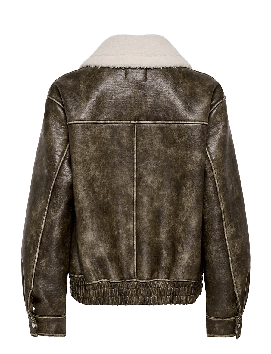 ONLY - ONLINGRID FAUX LEATHER WASHED BOMBER OTW - tunna jackor - chocolate martini - 2