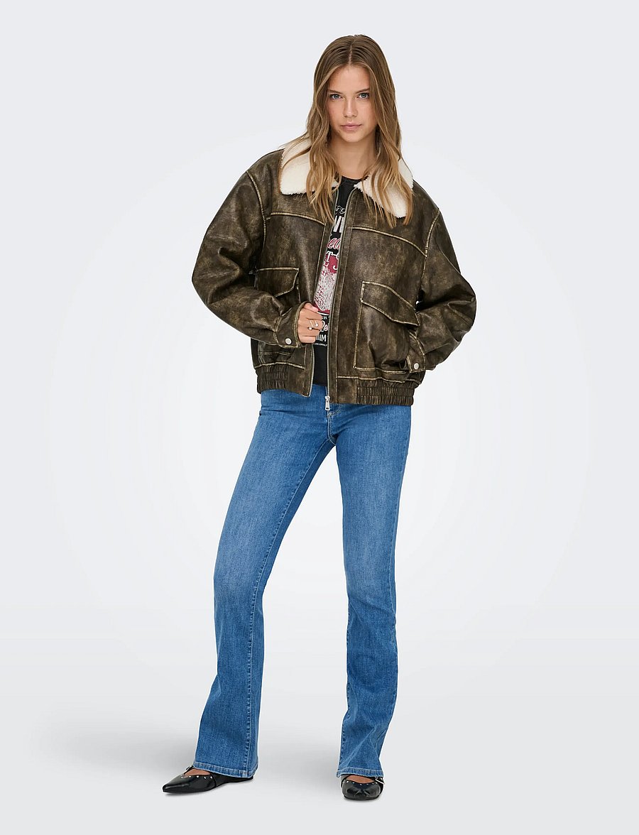 ONLY - ONLINGRID FAUX LEATHER WASHED BOMBER OTW - tunna jackor - chocolate martini - 4