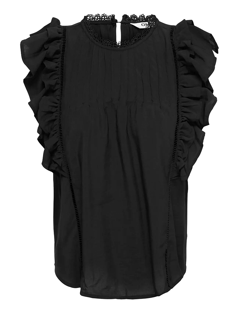 ONLY - ONLLUNA SL FRILL TOP WVN - varrukateta pluusid - black - 0