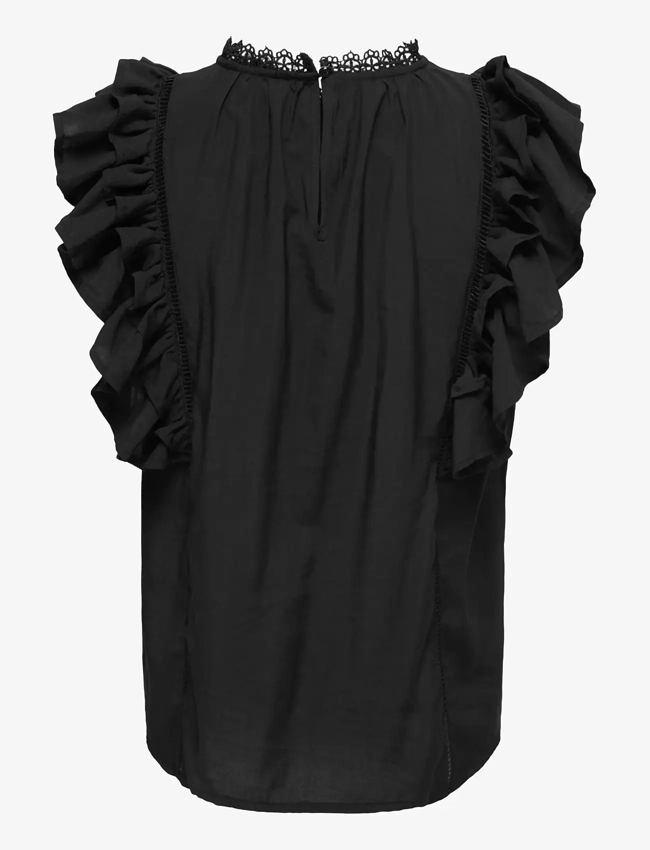 ONLY - ONLLUNA SL FRILL TOP WVN - varrukateta pluusid - black - 1