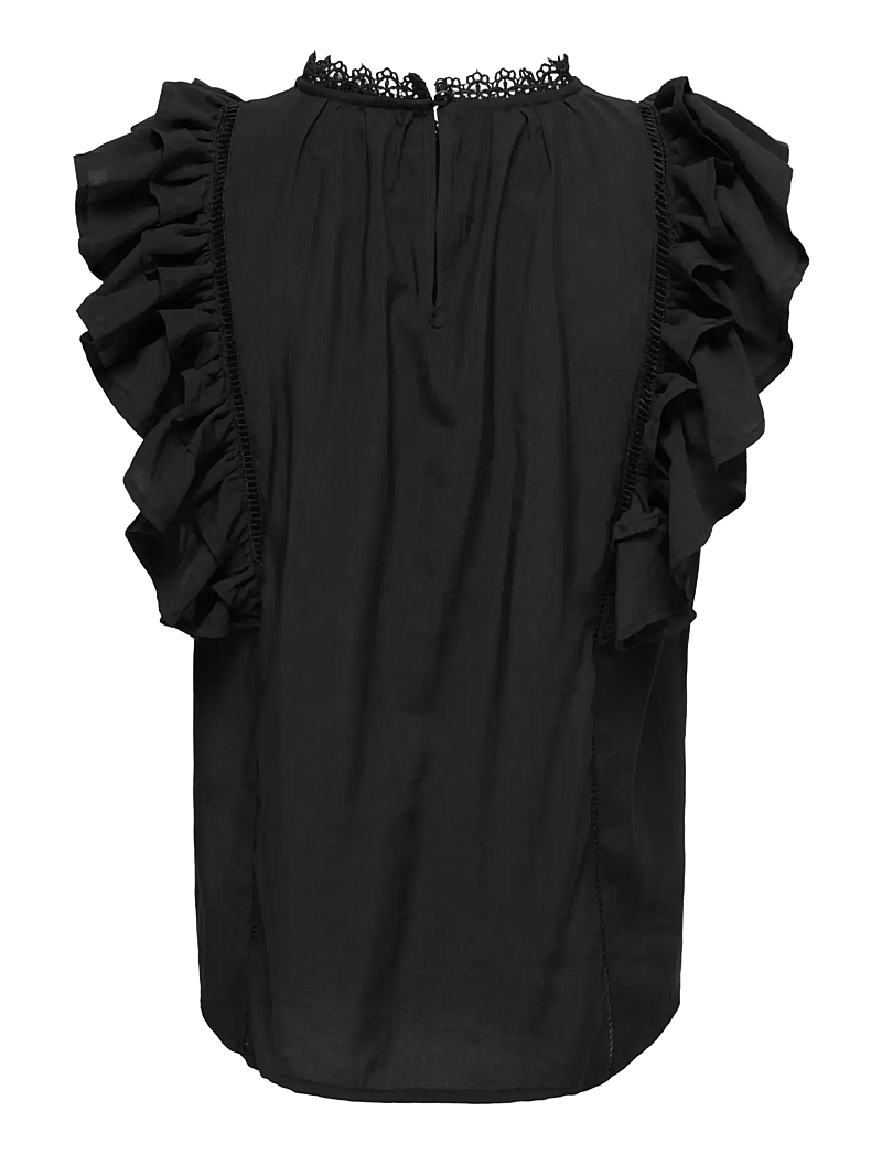 ONLY - ONLLUNA SL FRILL TOP WVN - varrukateta pluusid - black - 1
